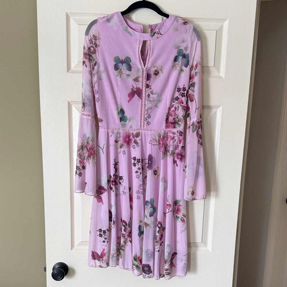 Ultra Pink Floral Kids Dress with Purple and Blue Accents